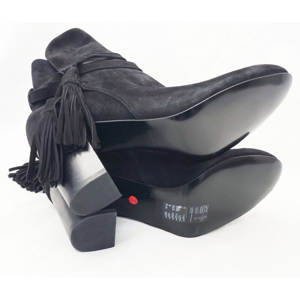 & Other Stories Womens Black Suede Leather Ankle Booties Heels Boots Tassels - Picture 9 of 11